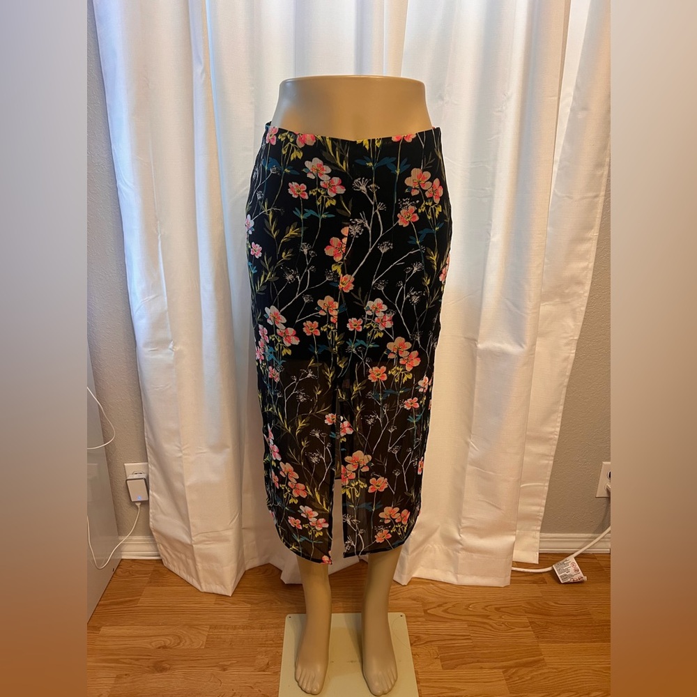 Express Floral Midi Skirt With Slit